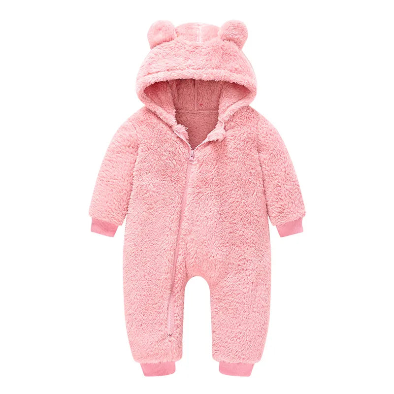 Cute Plush Overal/l Jumpsuit  Hooded Zipper Romper