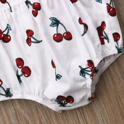 Ruffle Backless Cherry Romper Headband 2pcs Summer Outfits