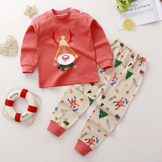 Christmas Pajama Set Elk Santa Claus Pattern