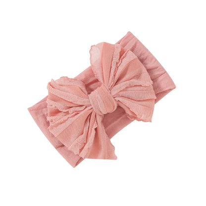 Big Ruffle Bow Nylon Headband Wide Baby Turban Super Soft Chiffon Handmade Knotted Infant Headwrap One Size Fits All JFNY200