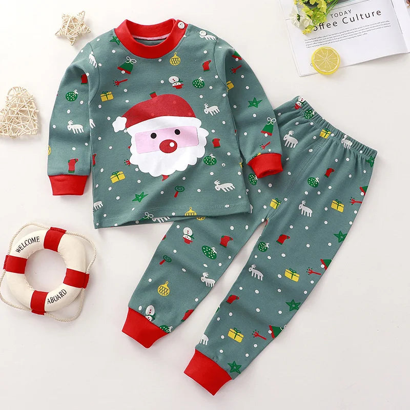 Christmas Pajama Set Elk Santa Claus Pattern