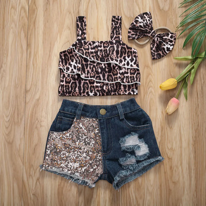 Sleeveless Leopard Crop Top  Hipster Jean Short