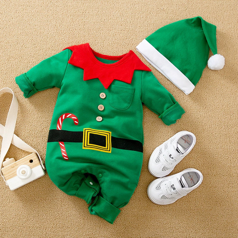 RomperBaby Christmas Jumpsuit. Santa Elf Shape Romper