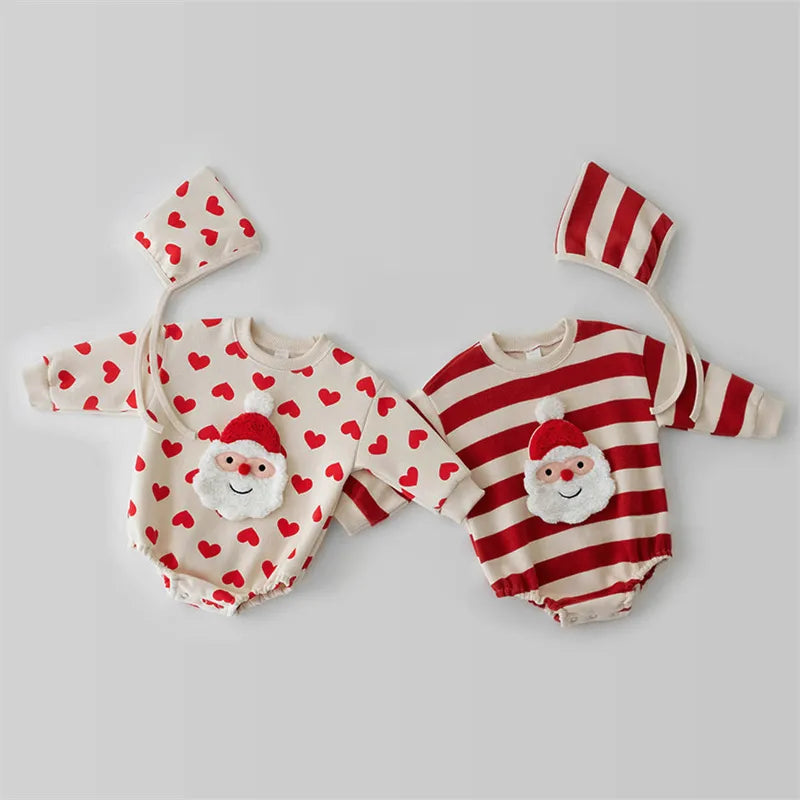 Christmas Baby Sweater Santa Clause Romper Hat Set