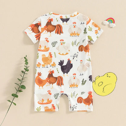 Western Farm Animals Chicken Print Romper