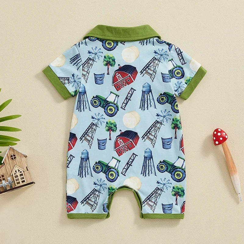 Short Sleeve Lapel Western Elements Print Jumpsuit