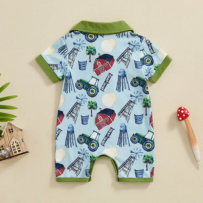 Short Sleeve Lapel Western Elements Print Jumpsuit