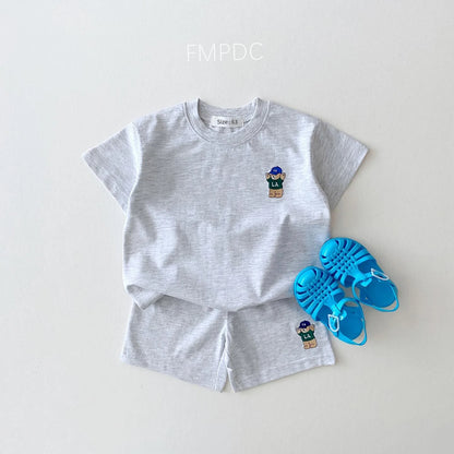 Top and Bottom Set Bear Embroidery Thin Casual Sports Outfit