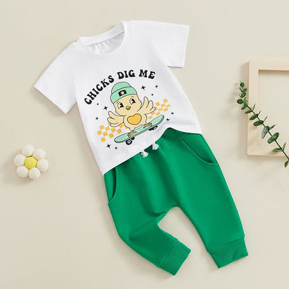 “Chicks Dig Me” Short Sleeve T-shirt Top And Long Pants