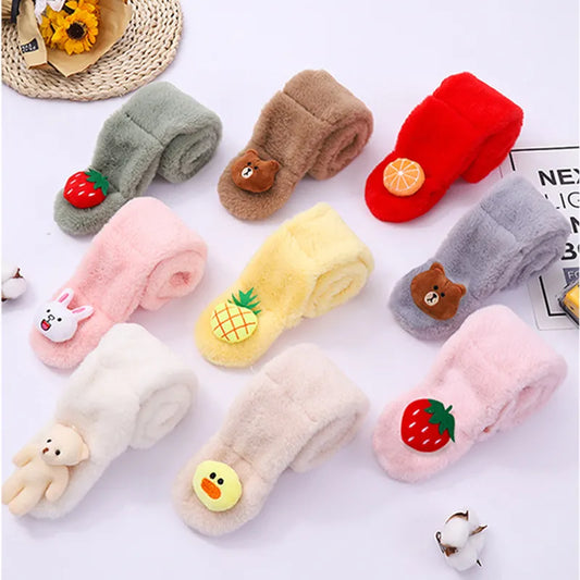 Baby Winter Warm Thicken Scarfs New Children Cute Cartoon Faux Rabbit Fur Cross Collar Scarves Boy Girl Soft Plush Scarf Gift