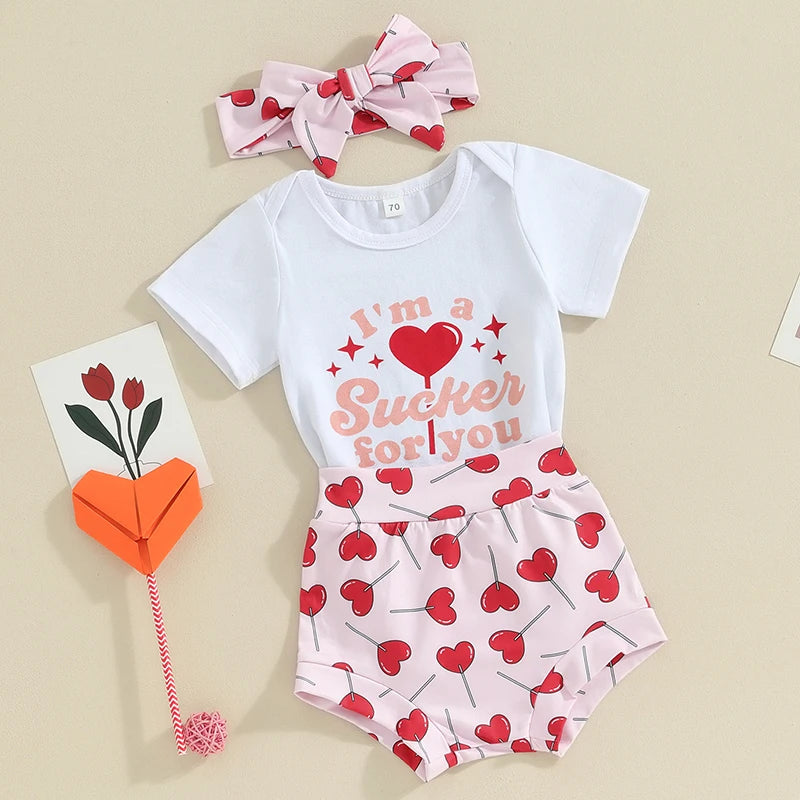 Valentines Day Newborn Baby Girl Clothes “Im A Sucker for You” Romper