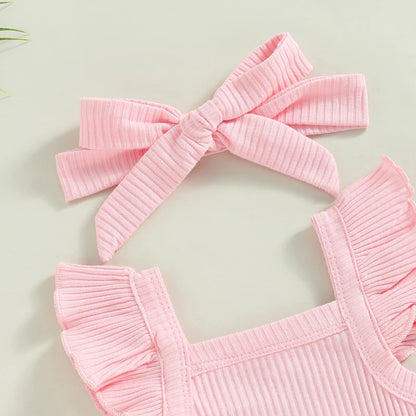 Girls 3Pcs Summer short sleeve top and ruffled shorts