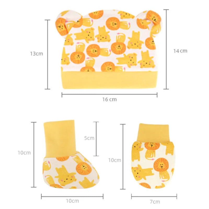 5pcs Baby Cartoon Anti-scratch Gloves Hat Foot Cover Set