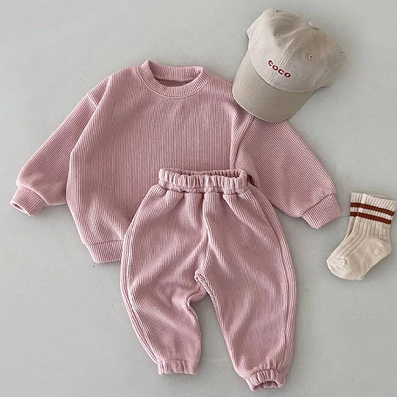 Infant Long Sleeved Cotton Solid T-shirt+Pants Clothing Set