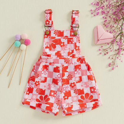Baby Girl Overalls Sleeveless Square Neck Floral Print