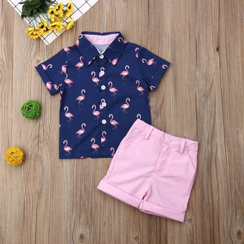 Gentleman Flamingo Short Sleeve Shirt+Shorts