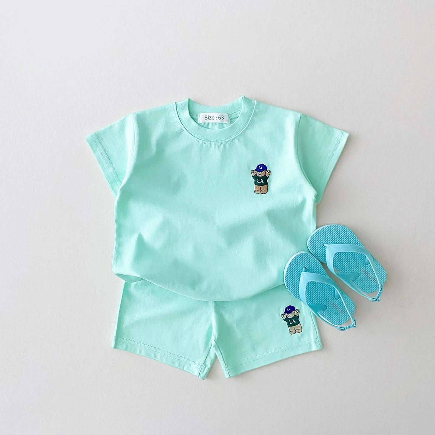 Top and Bottom Set Bear Embroidery Thin Casual Sports Outfit