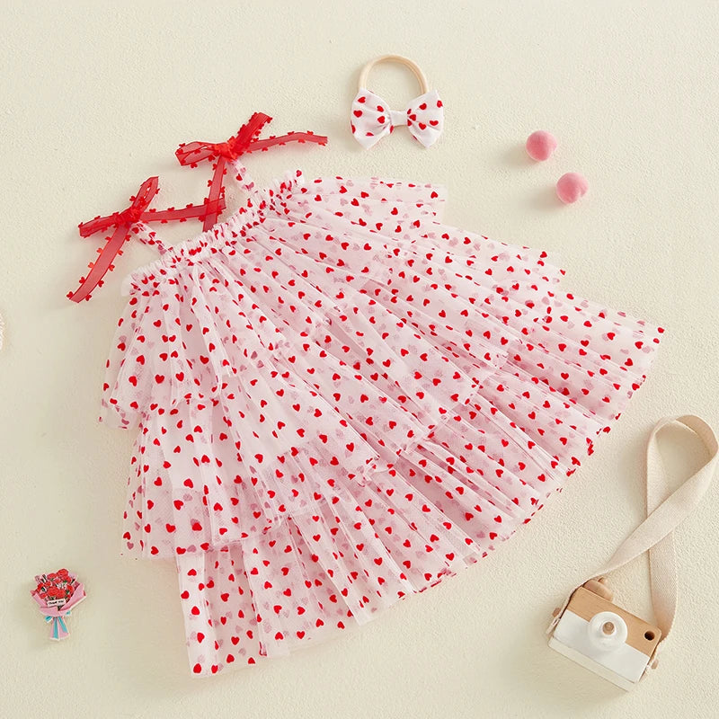 Heart Print Sleeveless Layered Tulle Tutu Dresses