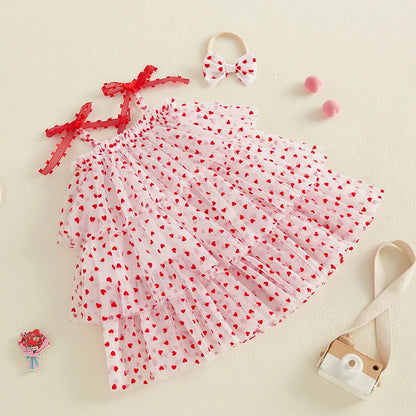 Heart Print Sleeveless Layered Tulle Tutu Dresses