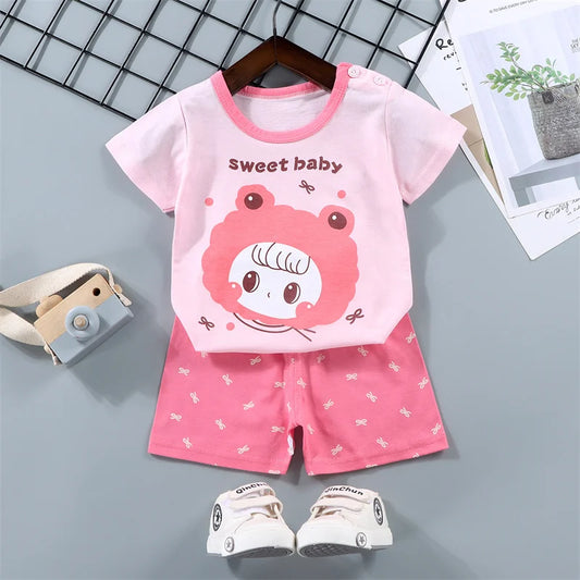 Baby Girl Clothes Sets Boy Cartoon Suit Children Short-Sleeved T-Shirt Shorts 2 Pieces New Summer Thin Casual Cute Outfit