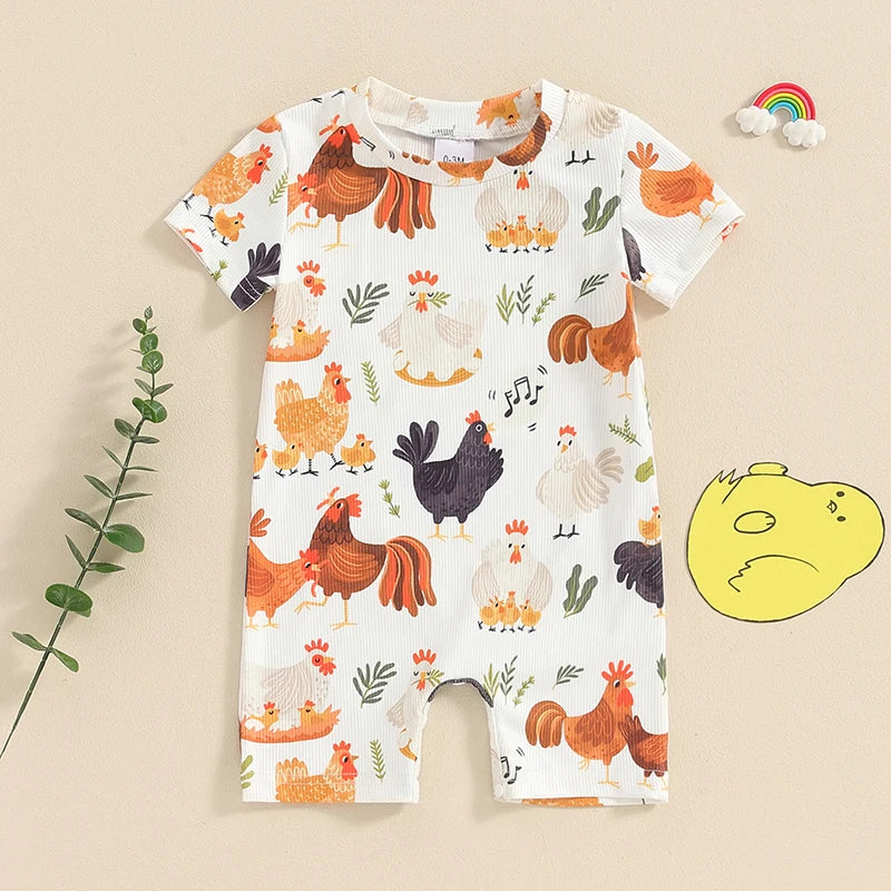 Western Farm Animals Chicken Print Romper