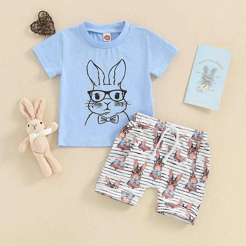 Bunny Short Sleeve T-Shirt Top and Elastic Shorts Set