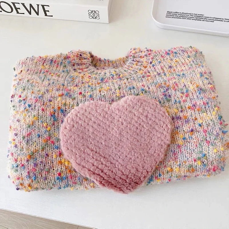 Korean Spring Autumn Cotton Color Thickening New Sweater Sweet Children's Tops Pullover Cute Clothes Girls From 2 To 8 Years