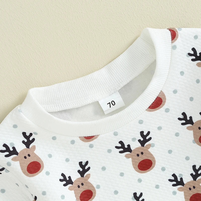 Reindeer Cartoon Christmas Print Outfits