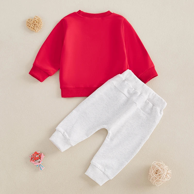 Boy Valentine's Day Outfit Letter Print Sweatshirt and Elastic Pants
