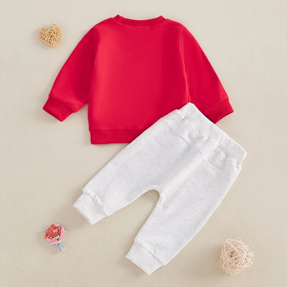 Boy Valentine's Day Outfit Letter Print Sweatshirt and Elastic Pants