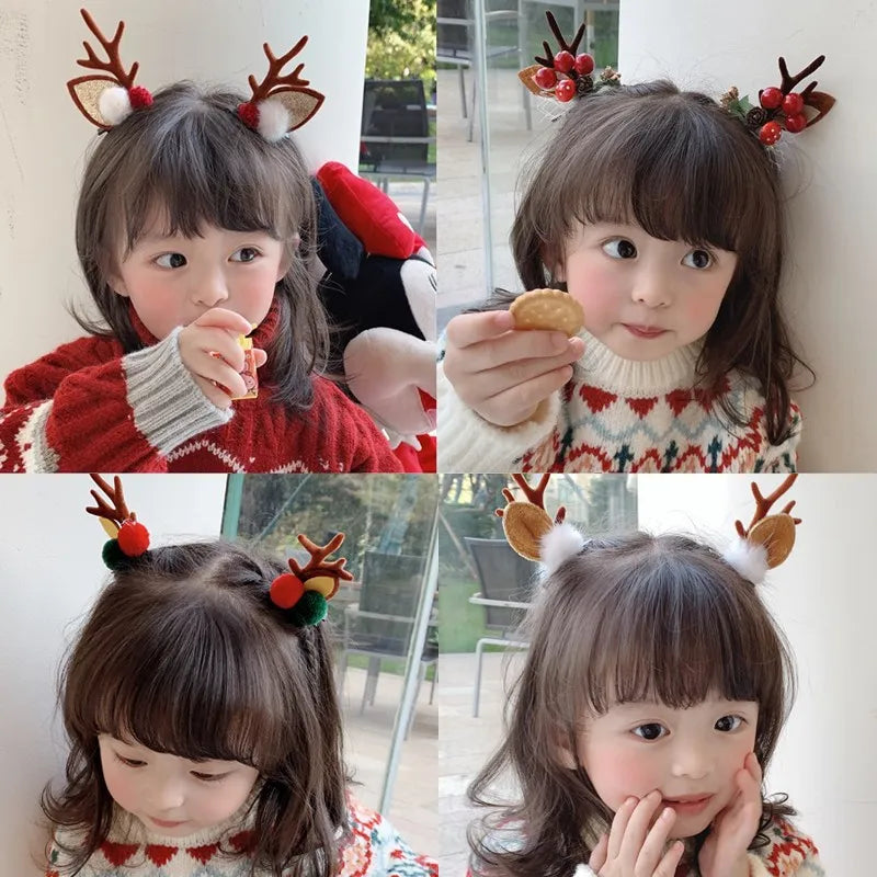 New Year Christmas Hair Pin Children Barrettes Bow Deer Santa Claus Kids Christmas Headwear Girls Kids Hair Accessories