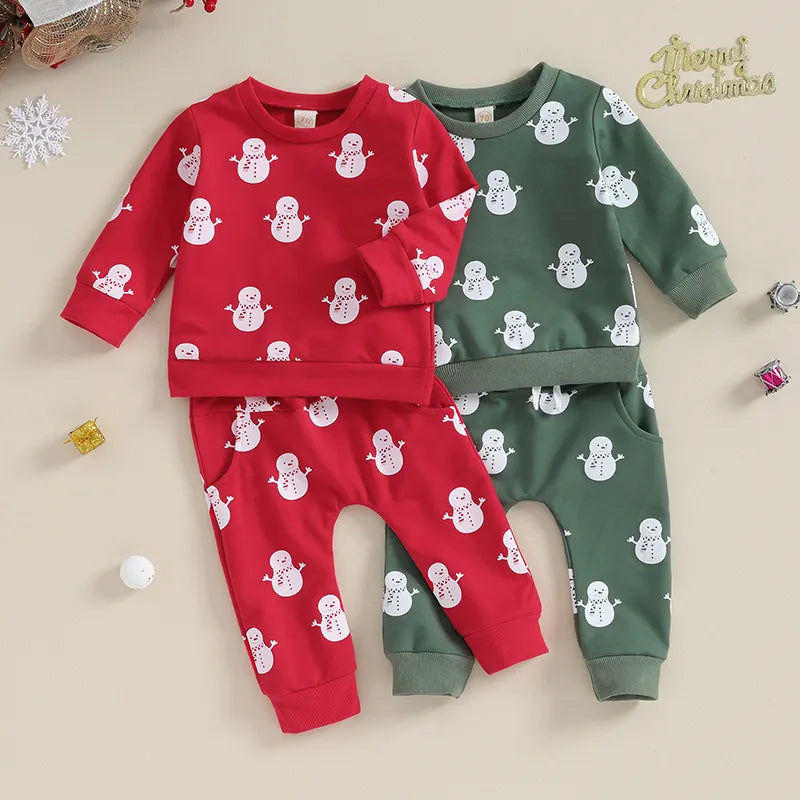 Toddler Kids Snowman Print Christmas Sets