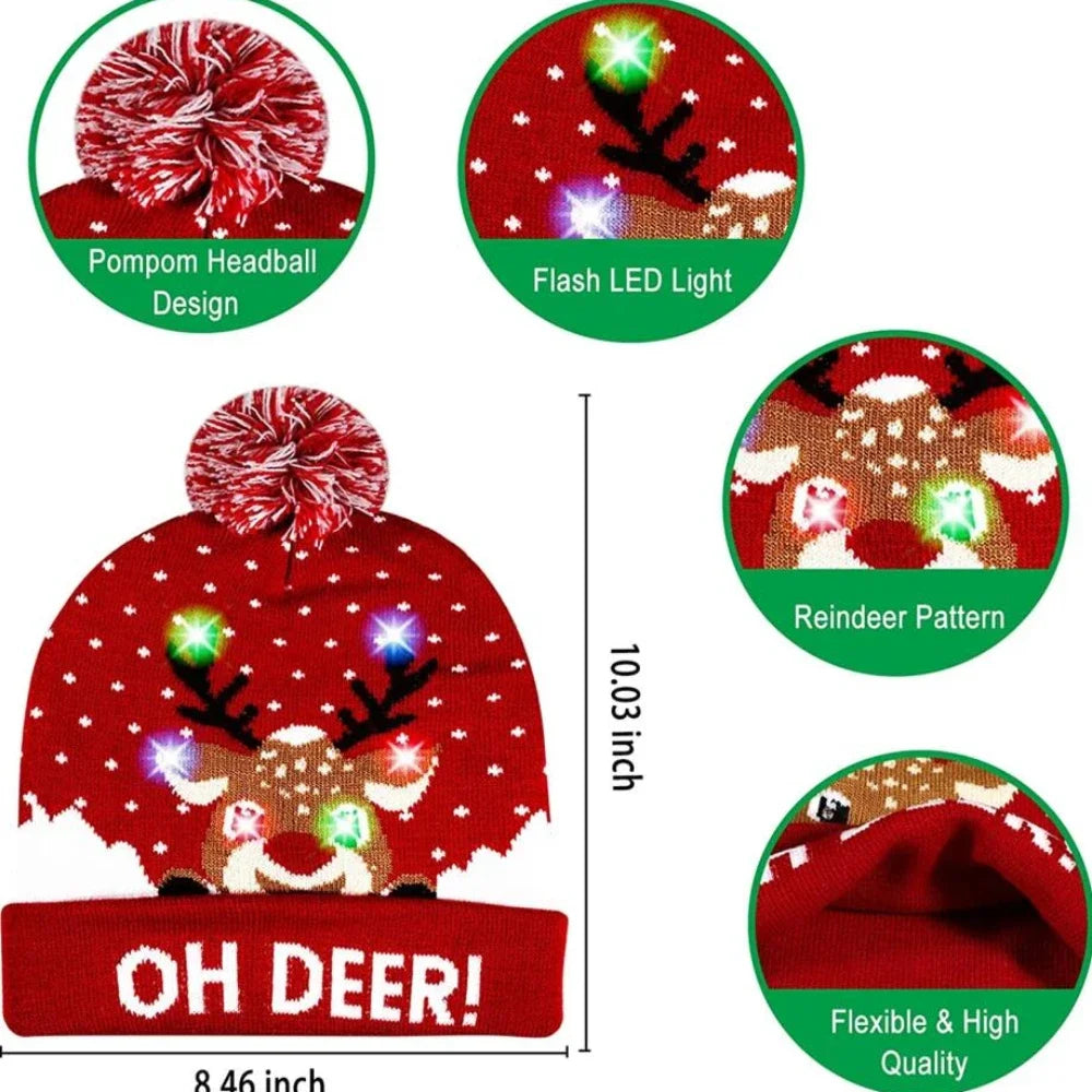 LED Light Up Elk Santa Christmas Hats