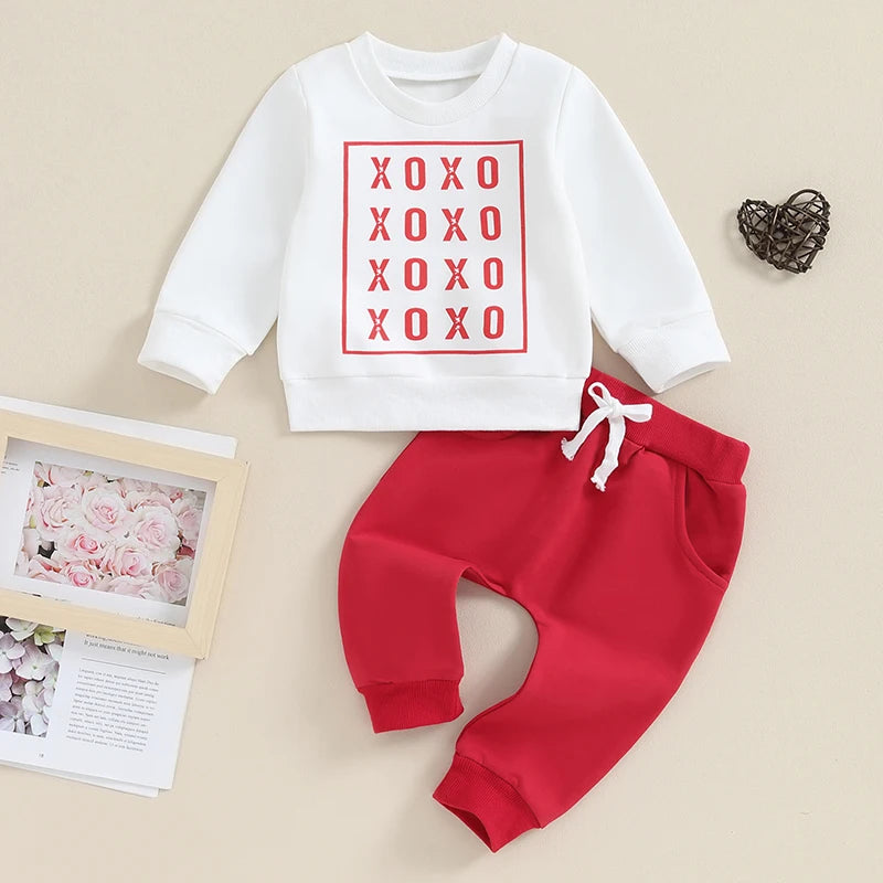 Baby boy Valentine’s Day outfit: sweatshirt and pants