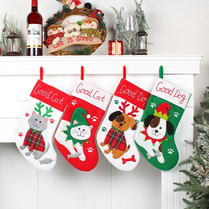 Cute Dogs and Cats Cartoon Christmas Stockings, Pendant, Christmas Tree Gift Bag, Decorative Socks