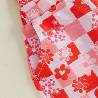 Baby Girl Overalls Sleeveless Square Neck Floral Print