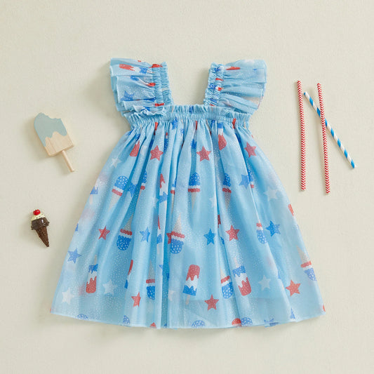 Girls Fourth of July Cami Dress Sleeveless Star Popsicle Print