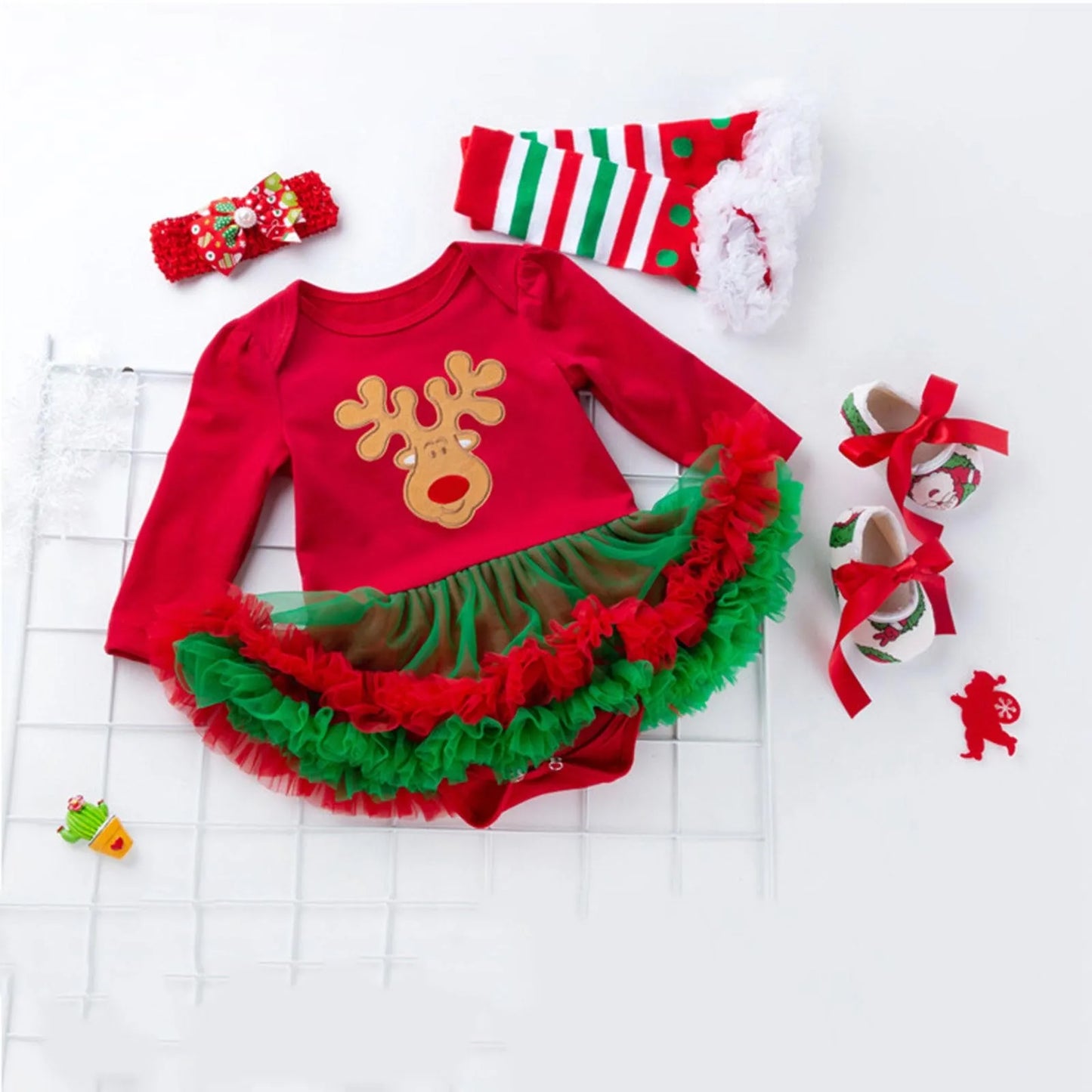 Romper Tutu Dress Xmas Skirt With Shoes Headband Leg Warmer