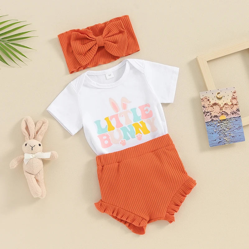 Little Bunny Short Sleeve Romper Rabbit Tail Shorts Headband Set