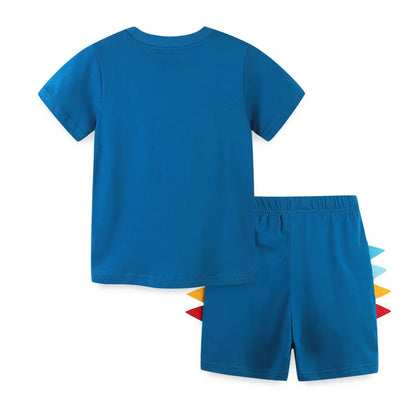 Cartoon Casual Tops and Pant with Dinosaur Blue Cotton Soft and Comfort for Kids