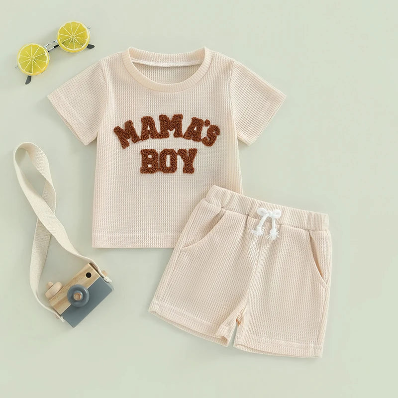 Letter Embroidery Short Sleeve T-Shirt Shorts Set 2Pcs Knit Outfit