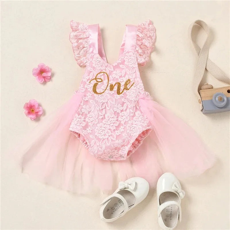Summer Infant Baby Girl Clothes Letter Lace Jumpsuit Tutu Dress Outfits