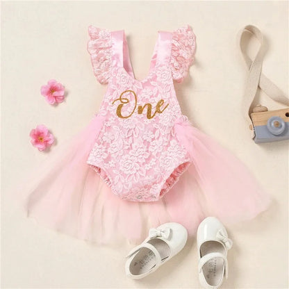 Summer Infant Baby Girl Clothes Letter Lace Jumpsuit Tutu Dress Outfits
