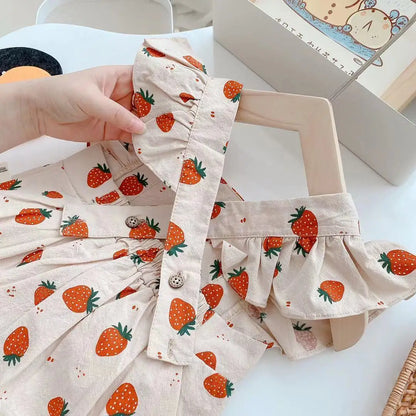 Princess Fly Sleeve Strawberry Print Outfit