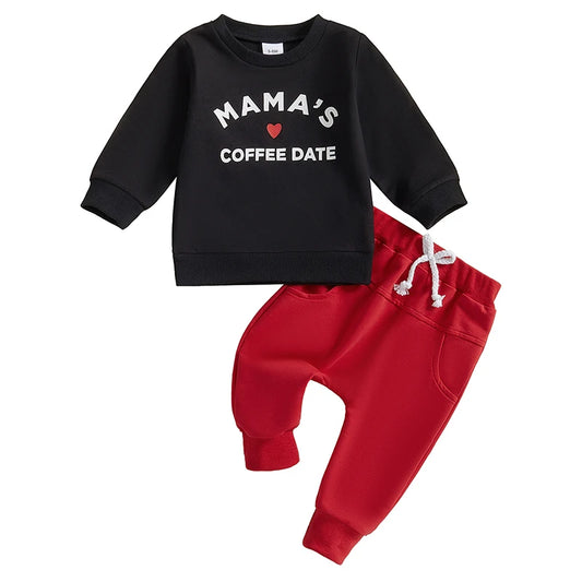 Heart Print Long Sleeve Sweatshirts and Long Pants 2Pcs Clothes Set