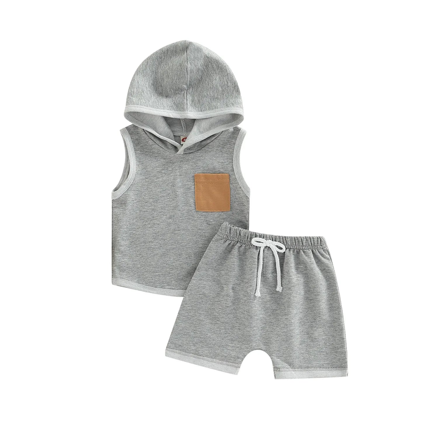 2Pcs Summer Clothing Casual Sleeveless Hooded Top + Shorts