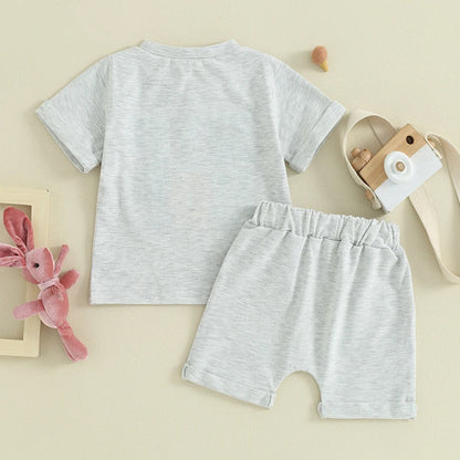 Letter Embroidery Short Sleeve T-Shirt and Shorts Set