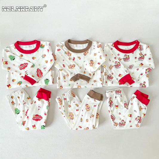 Winter Christmas Cartoon Christmas Print Clothing Sets