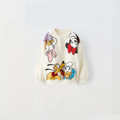 Minnie And Mickey Full Print Hooded Tops Solid Color Two-piece Cartoon Sweatshirt+Pants