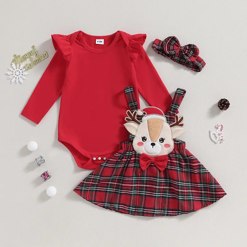 Elk Elegance 3Pcs Baby Girl Christmas Outfit